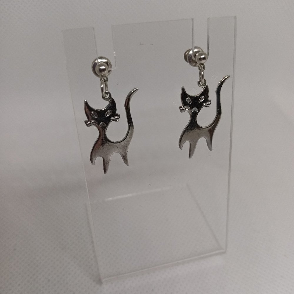 Stainless Steel Metal Cat Kitten Kitty Lovers Dangle Earrings #68W